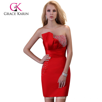 2015 Grace Karin kurze Knielänge aus Schulter Red Cocktailkleid CL3823